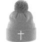 Pom Pom cross Beanie (embroidered bobble hat)