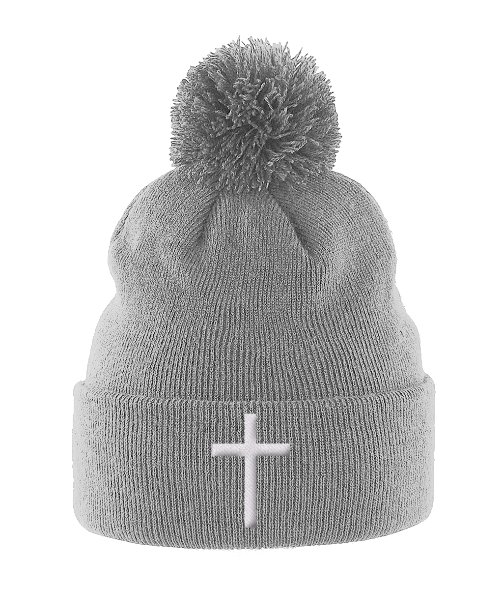 Pom Pom cross Beanie (embroidered bobble hat)