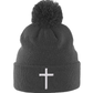 Pom Pom cross Beanie (embroidered bobble hat)